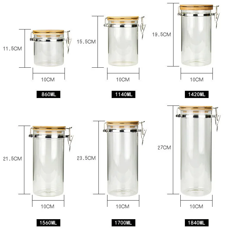 NEWRAY High Borosilicate Food Containers with Airtight Clamp Lids for Pasta Cookies Nuts Coffee Beans Cereal for Kitchen
