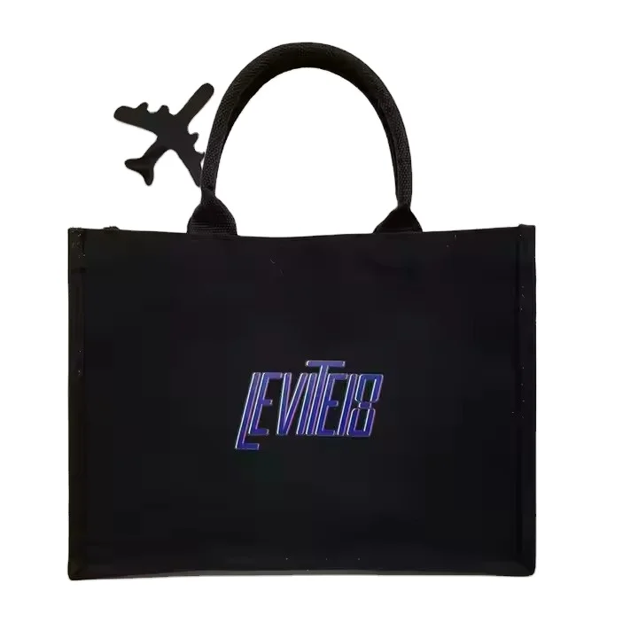 Customized Eco-friendly Black Jute Waterproof Tote Personalized Shopping Bag Cotton Supermarket Use Gift Packaging