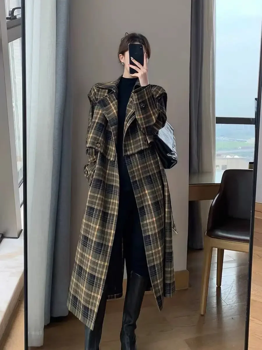 Multi-color double-sided cashmere overcoat 2024 autumn/winter new Korean version of loose leg long lace-up woolen coat