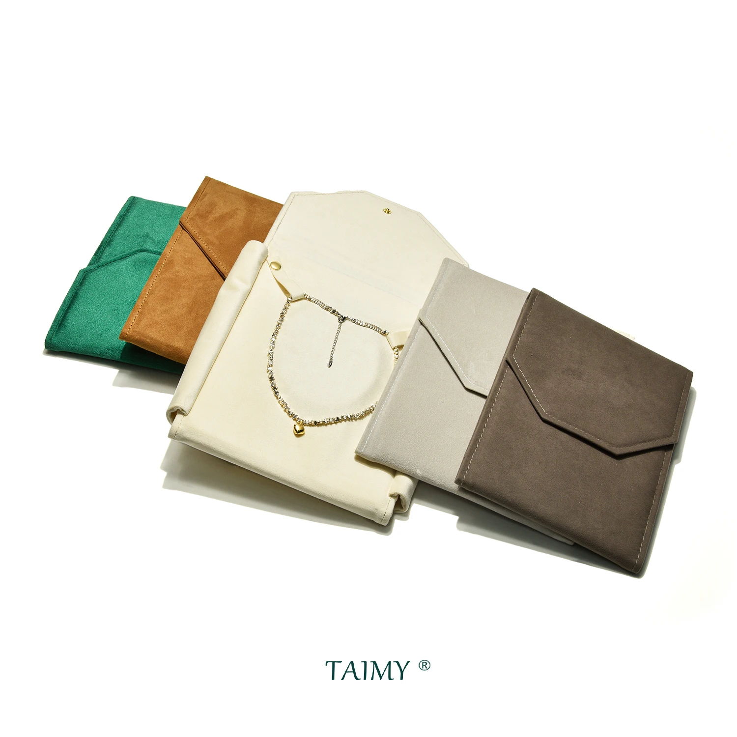 Factory Wholesale Jewelers Velvet Gold Silver Necklace Pendant Jewelry Bag Suede Emeralds Gem Pendant Gifts Display Packaging