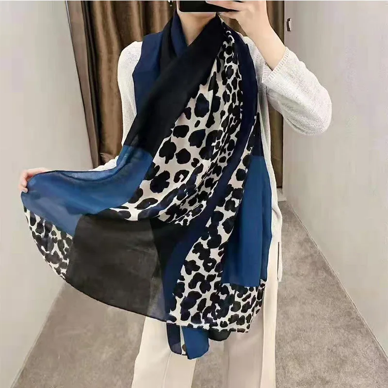 Fashion Women Autumn Scarves Wrap Pashmina Striped Geometric Long Shawl Leopard Print Cotton Scarf