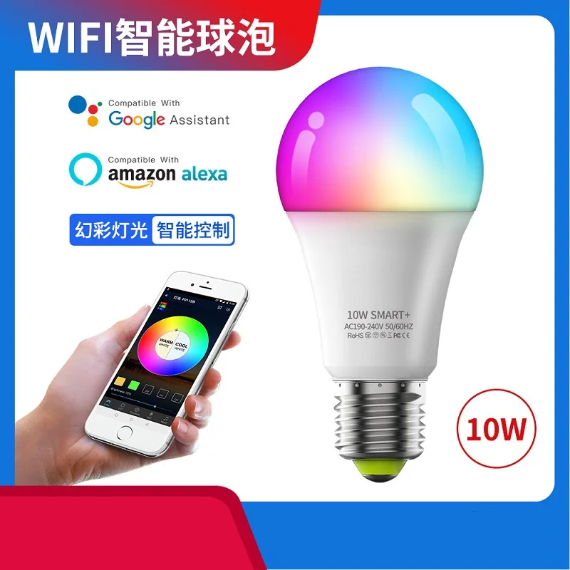 Hot Sell WIFI Smart Timer Bulb ECHO Voice 10W+RGBW Dimmable Energy Saving Group Control LED Bulb JE-065
