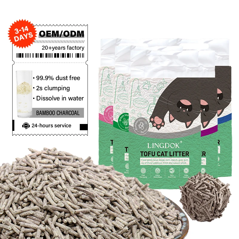 OEM 1.5mm 1.8mm eco-friendly green tea flavor tofu cat litters clumping natural plant soya tofu cat litter sand
