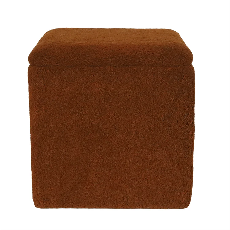 Ottoman pouf coffee table storage stool Brown cube velvet stool with wooden storage tray for home hotel office