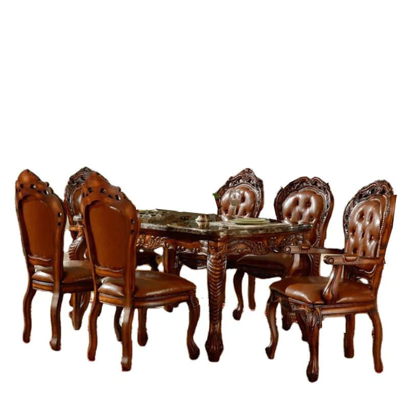 Antique Style Italian Dining Table traditional marble Solid Wood Italy Style Luxury rectangle Dining Table Set o1098