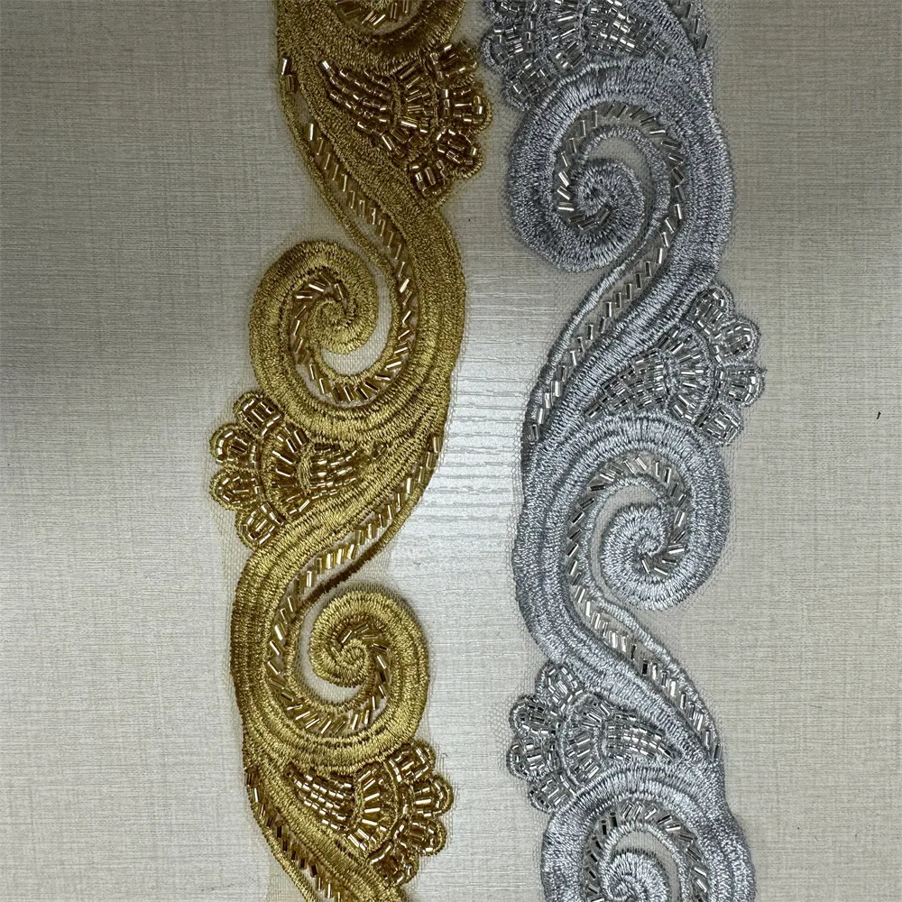 wholesale fashion Beaded lace trim applique trim for dress