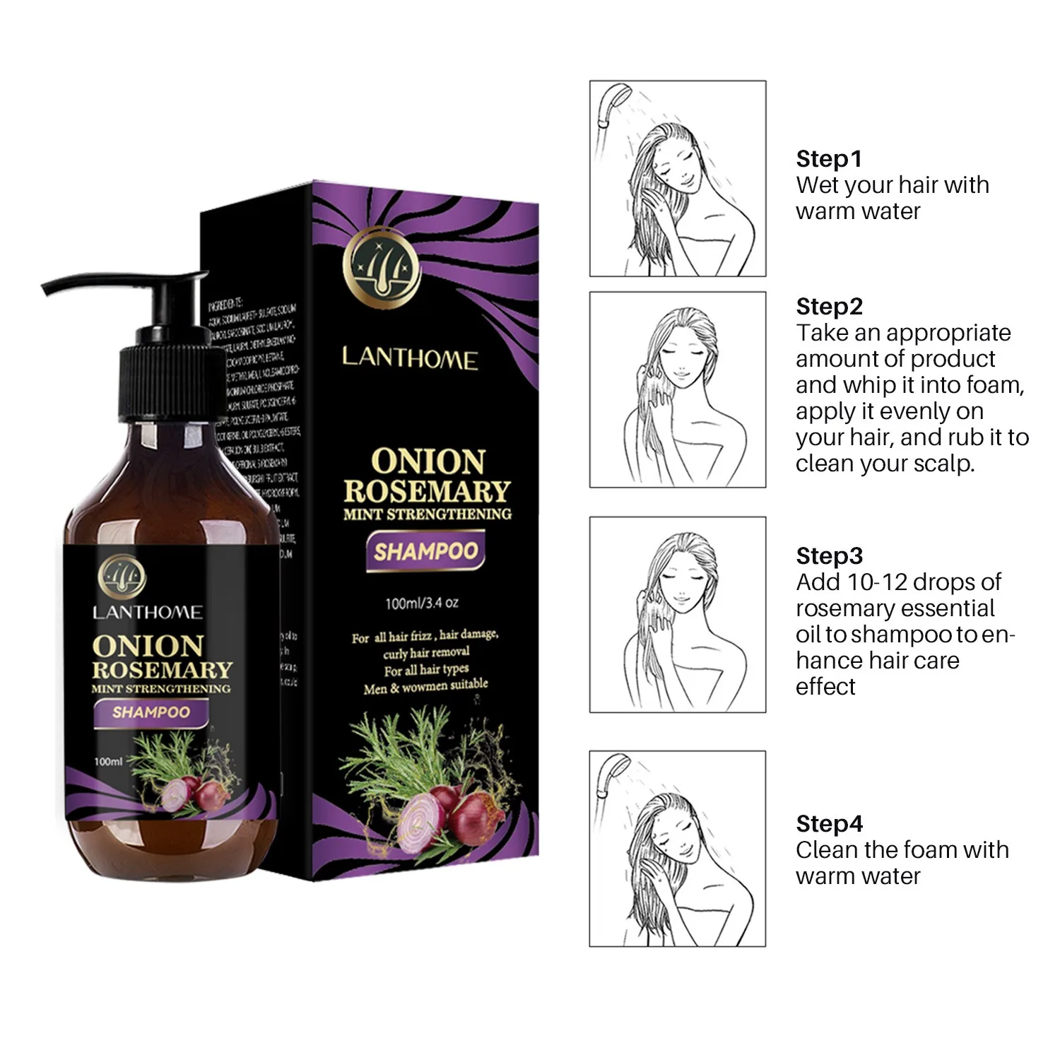 Factory Direct Organic Rosemary Onion Shampoo Refreshing Anti-Dandruff and Antipruritic Haircare Oil Hair-Loss Prevention