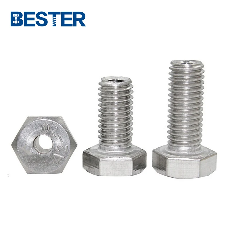 A2-70 A4-80 ss 304 316 m8 m10 external hex head hollow screw bolts with through hole in middle