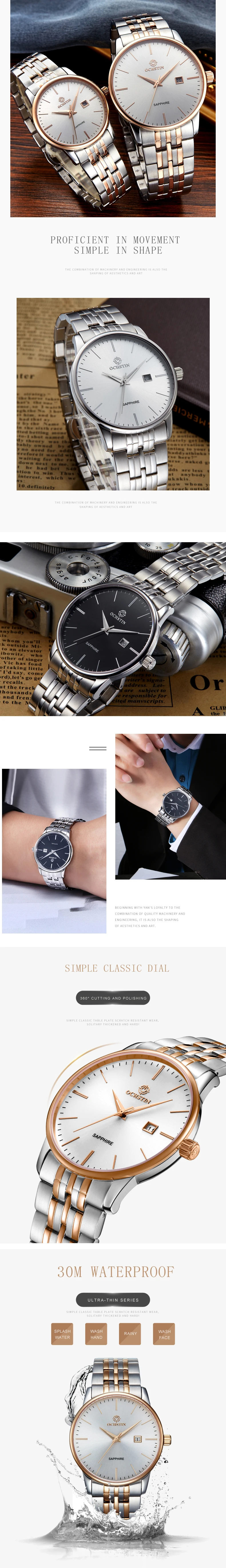 Top Brand OCHSTIN CQ015B Men Watches Stainless Steel Luxury Calendar Quartz Watch Waterproof Lovers Watches