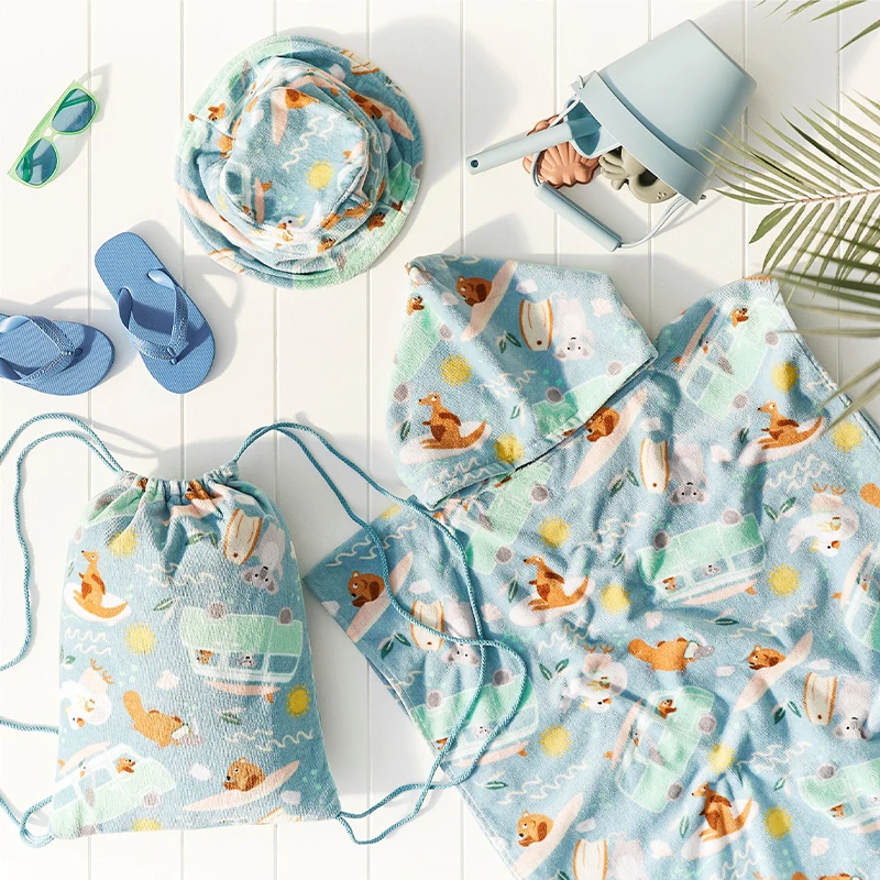 Organic cotton kids beach towel sustainable poncho towel for kids eco friendly Kids Hooded Towel custom poncho blanket