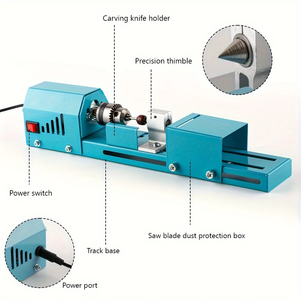 Mini Metal Lathe Machine Tool With 9pcs Tool Accessories, DIY Woodworking Wood Lathe Milling Machine