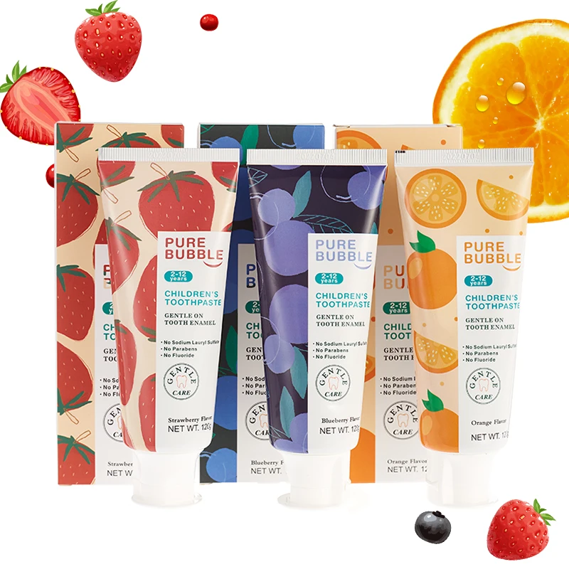 Custom Logo Kids SLS Free Xylitol Probiotic Fruit Flavor Tooth Decay Infant Toothpaste Without Fluoride