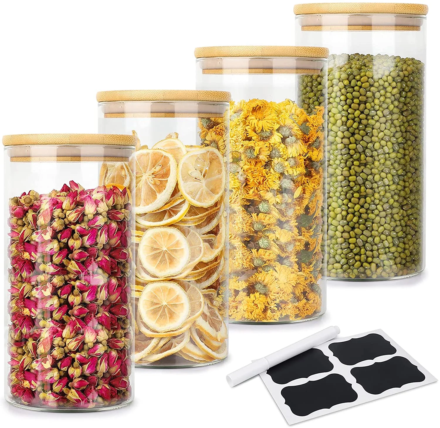 Promotional kitchen storage bottles & jars bamboo glass storage jar airtight