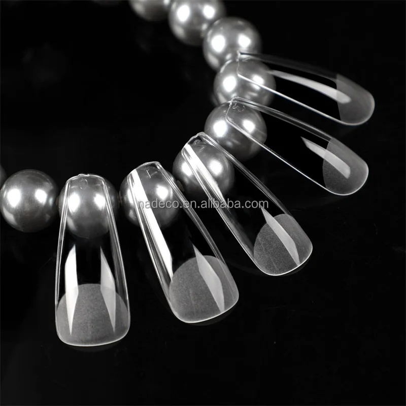 Nadeco Etch Gel Nail Tips Long Coffin Shape French Ballerina Fingernail Art Press On Style Box Package