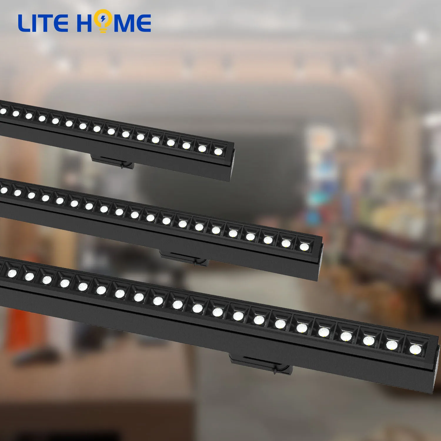 Litehome indoor light Dimmable Adjustable Black lamp DC48V magnetic track rail system 12W COB linear led shop light for home