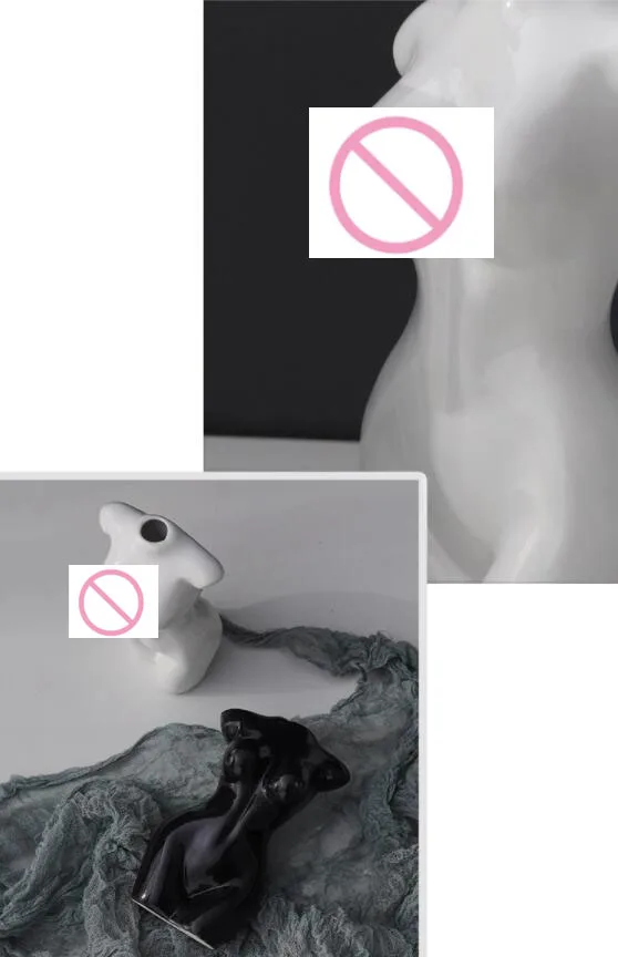 Нордическая Современная Обнаженная Женская Керамическая Ваза черного и белого цвета для украшения дома ваза цветов домашний декор тела