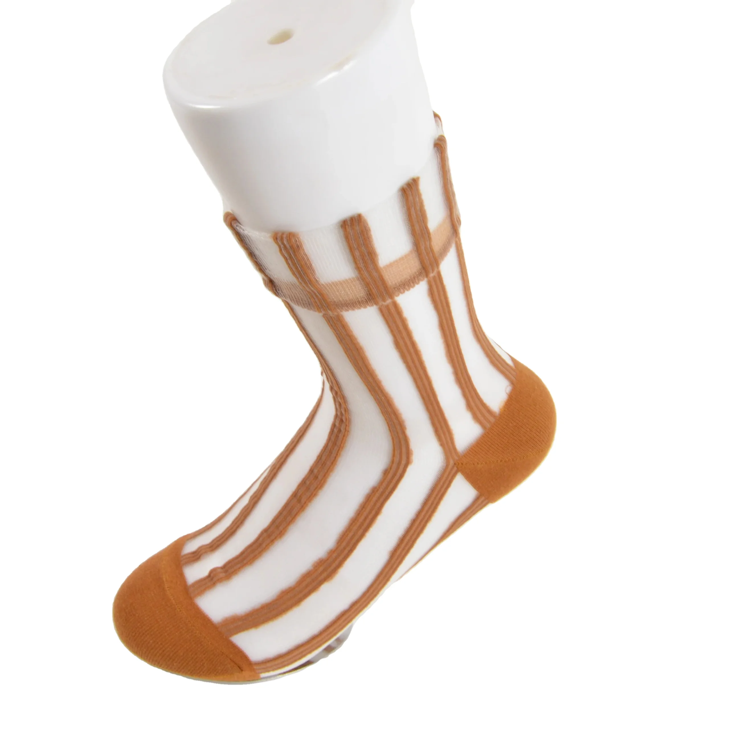Summer Lace Glass Filament Colorful Striped Girl Wearing Crew Socks