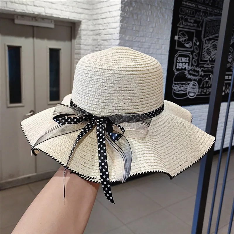 Hot Sale Wholesale New Beach Straw Hat Summer Large Brim Foldable Wavy Straw Hat Outdoor Sun Visor Sun Hats