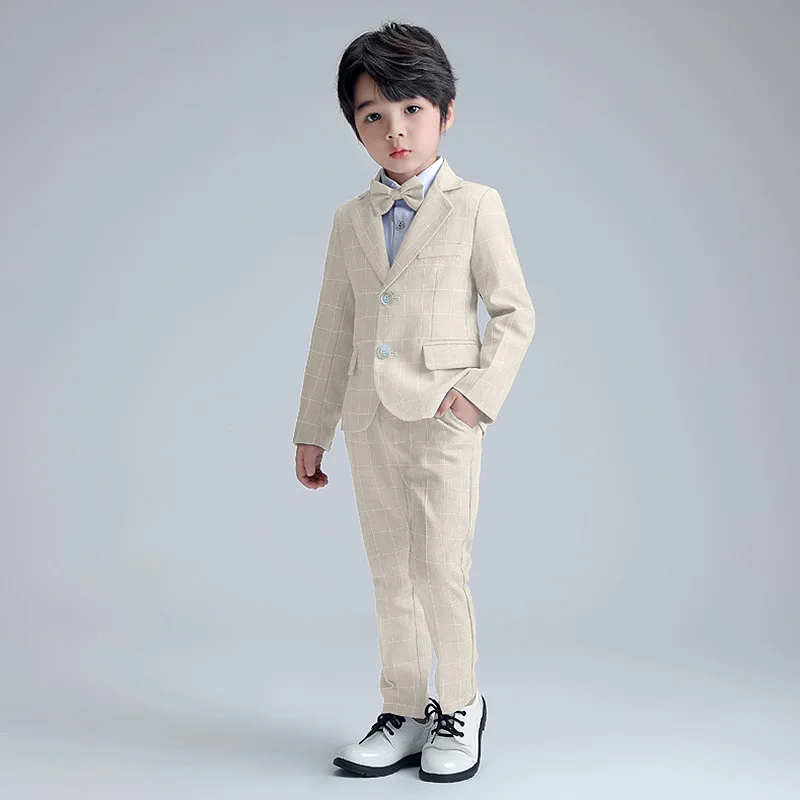 Children Summer Spring Single Breasted Suit Set Boys Handsome Blazer Pants 3pcs Clothes Set Kids Performance Party Costume