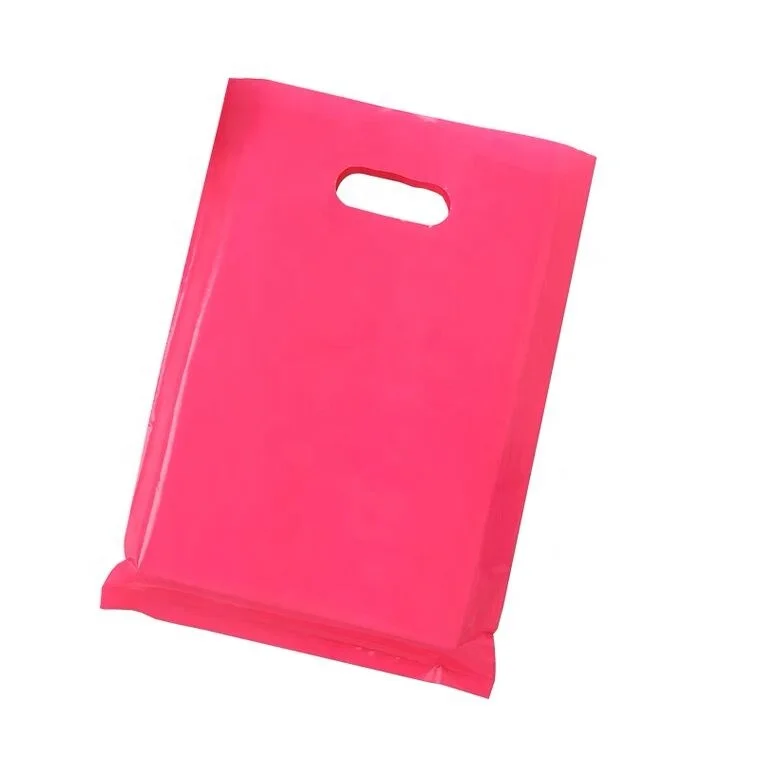 Boutique pink plastic bag with logo print custom die cut handle gift plastic shopping bags for clothes