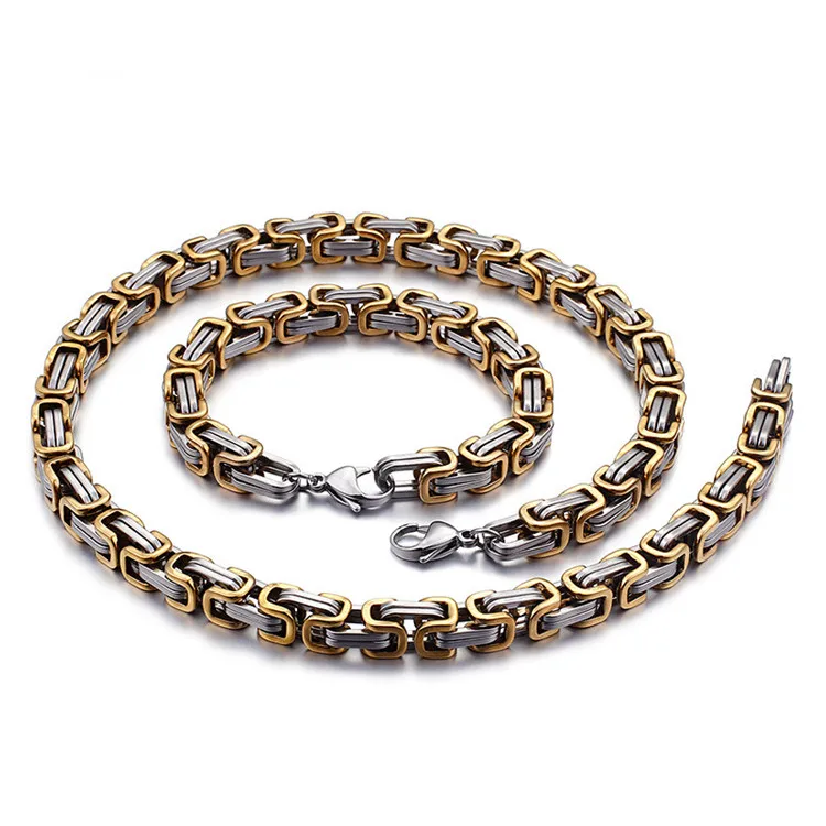 316l Stainless Steel silver Byzantine Chain Link Necklace for Men