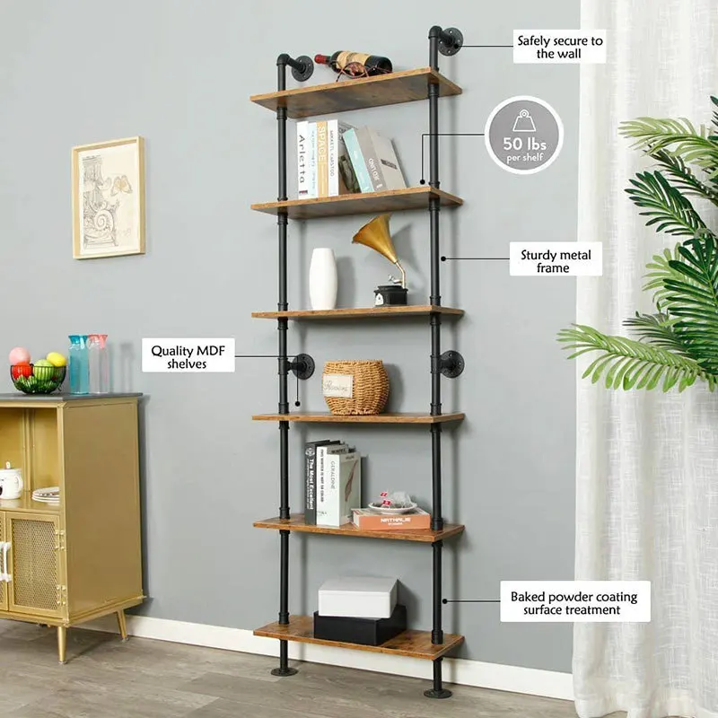 Modern Simple Design Wooden Wall Mounted 6 Tiers Glass Store Display Rack Bookshelf Lounge Study Desk with Bookshelf