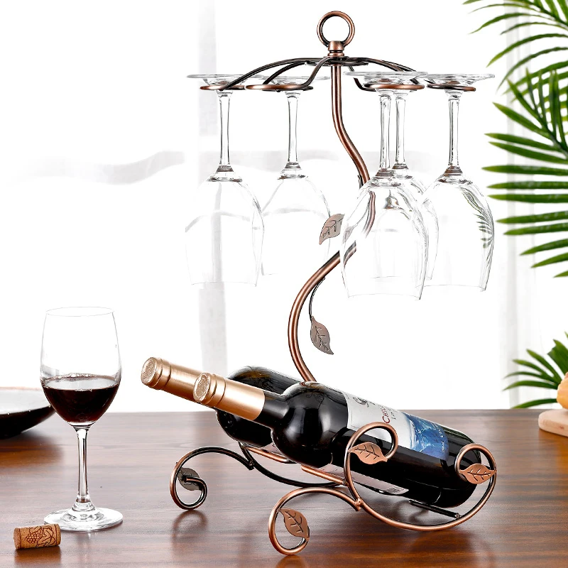 Factory supply Dropshipping small wholesale European wine glass holder wrought iron storage rack wine rack