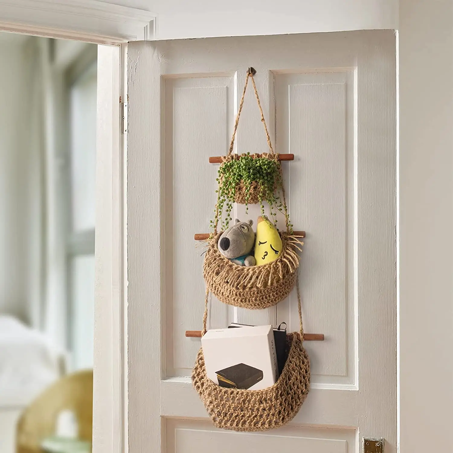 Hot sale boho woven basket home decor hanging wall fruit basket 3 tier wicker basket