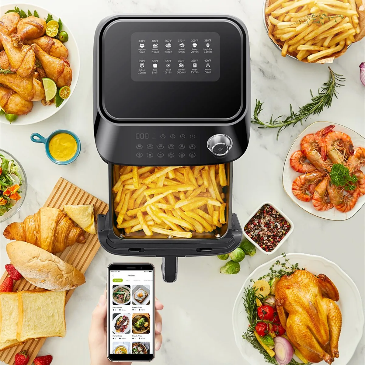 Visible no oil air fryers digital oven machine oil free chips electric hot air deep fryers without oil