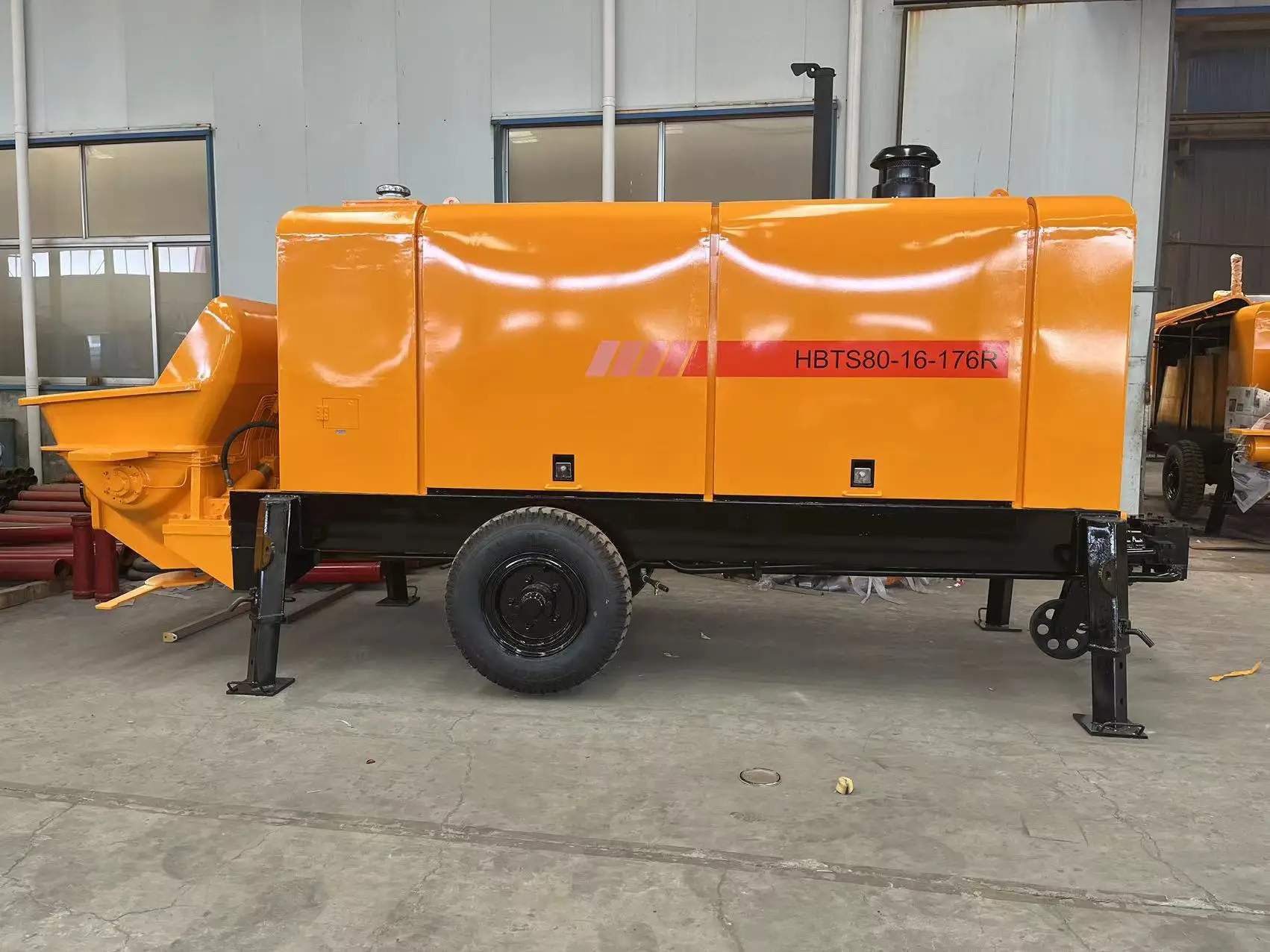 Concrete Machine MINLE Brand Cement Pump Trailer Mounted Diesel Concrete Pump Car HBTS80-16-176R exported to Indonesia