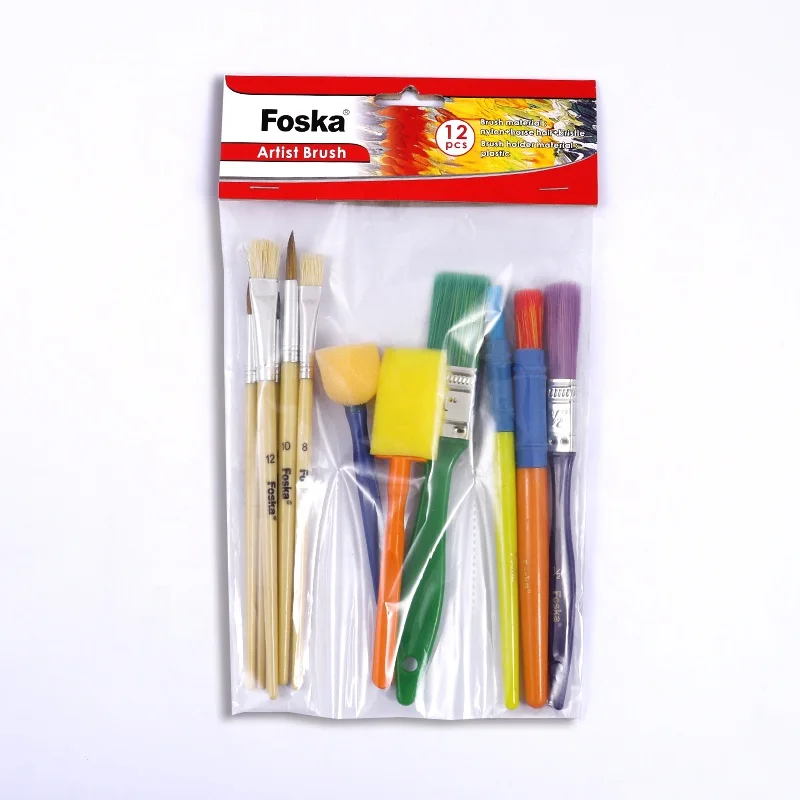 Foska Professional Practical Convenient Personalized Durable 12 Pcs Artist Painting Brush Set For Drawing Oil Acrylic Painting