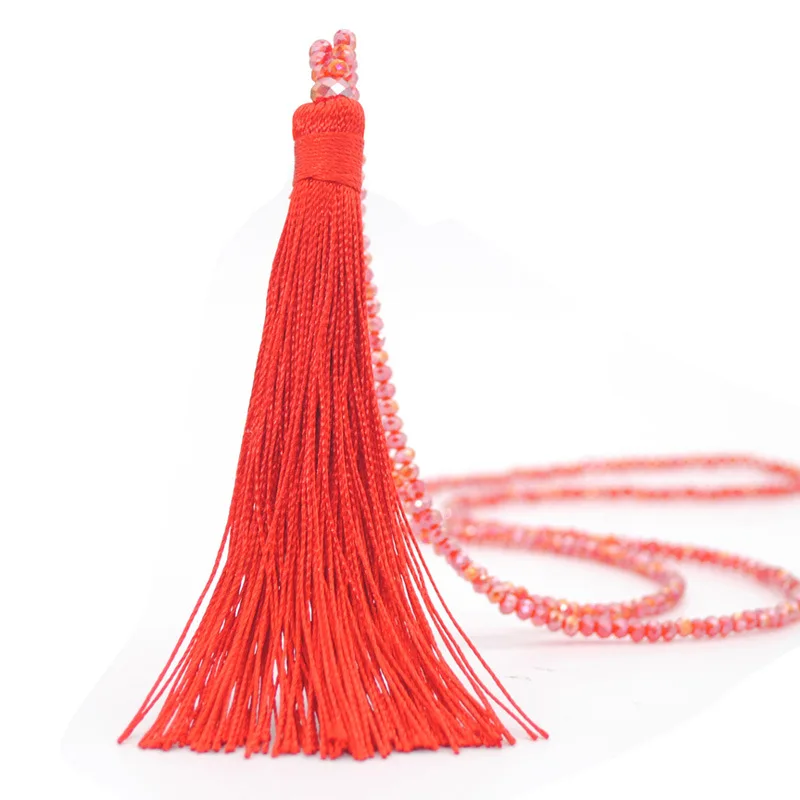 colorful velvet thread pendant crystal beaded necklace sweater chain pendant rhinestones choker women tassel long necklace