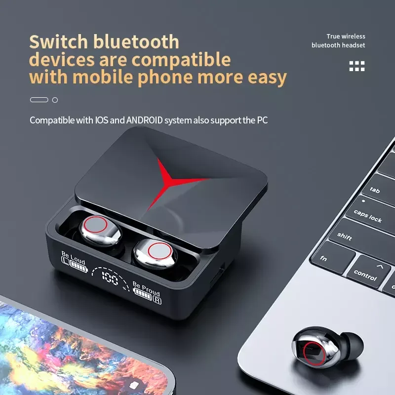 M90 Pro TWS M90pro Gaming Earphones Headphones Wireless Earbuds BT 5.2 Quick Pairing LED Display Noise Cancelling Sports Headset