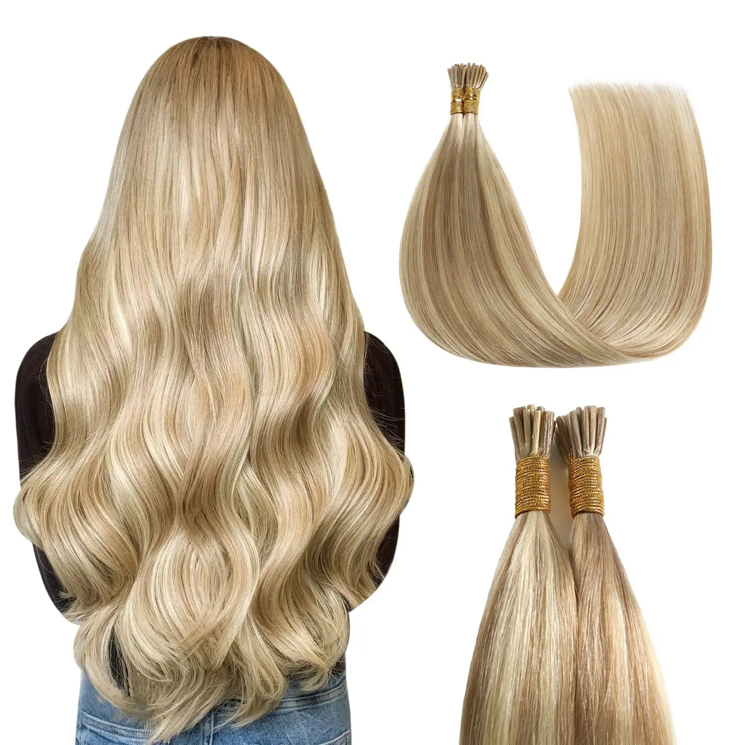 blonde 30inch I Tip Hair Extensions Thicken End  Human Hair Pre Bonded Keratin Capsule Remy i tip hair extension