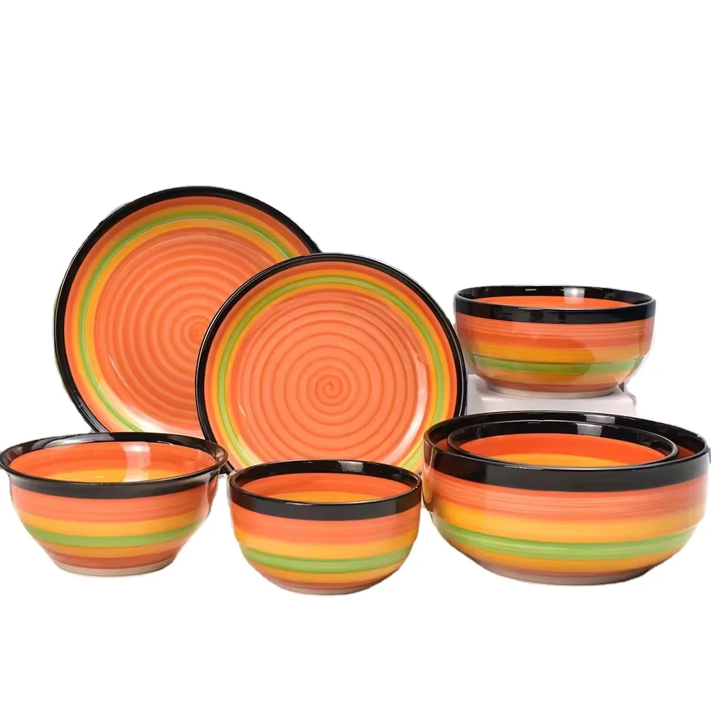 Rainbow  ceramic  dinnerware set  porcelain tableware plate and bowl   price good  wholesale  microwave safe