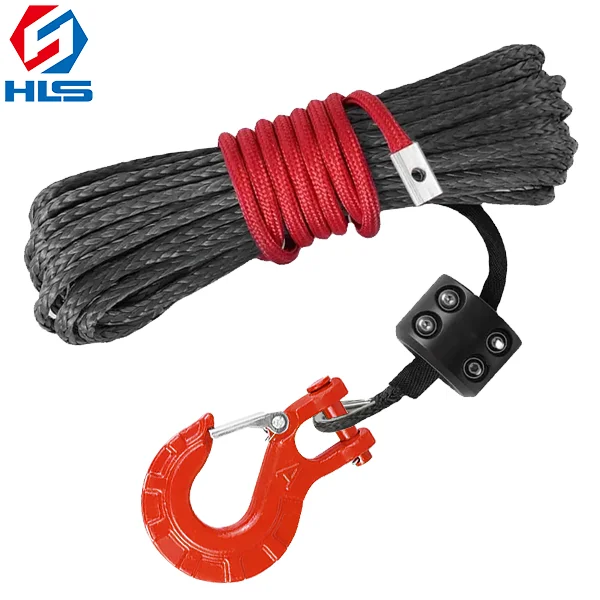 High Tensile 12 Strands Braided UHMWPE Synthetic Winch Rope 1/4' x 50 ft winch rope with 3/8' Winch Hook