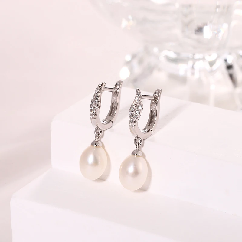 Customized Fine Jewelry Earring Women Real 925 Sterling Silver Charms Pearl Drop Zircon Silver Hoop Huggie Earrings Jewelry