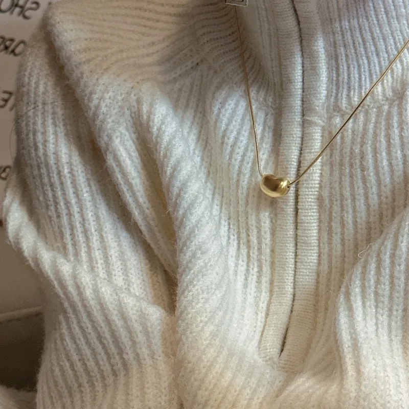 Real S925 Sterling Silver Frosted Big Bean Clavicle Chain Necklace Women Girl Fine Jewelry