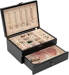 Hot sale vintage wooden earring storage holder container necklace display stand jewelry organizer box with drawer