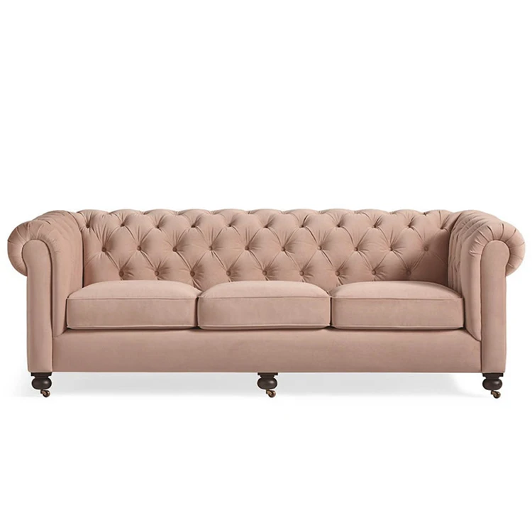 Wholesale Cheap Sky Blue Velvet Button Tufted Chesterfield Sofa Home Furniture 3 Seat Couch Lounge Design modular sofa