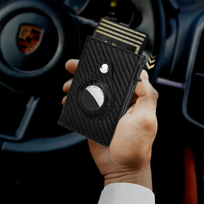 Front Pocket Minimalist Aluminum Metal Credit Card Holder ,RFID Leather Card Holder For Airtag Wallet