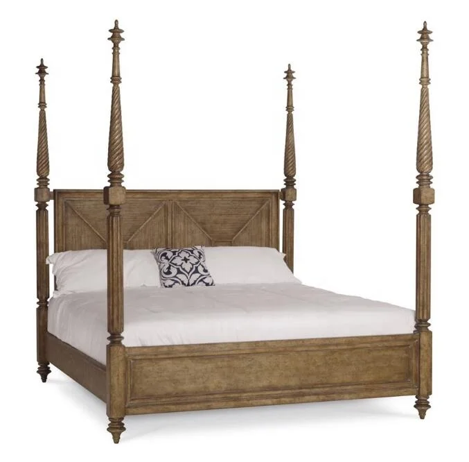 High Quality French farmhouse vintage smart bedroom furniture solid wood four poster bed frame