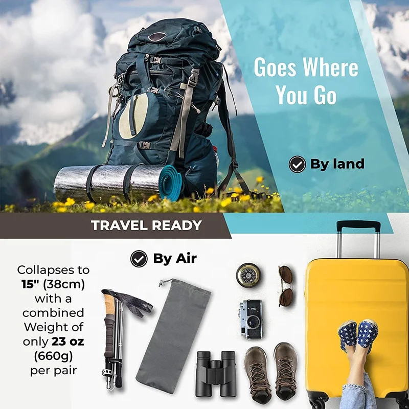 2023 High Quality Telescopic folding Aluminum 7075  walking hiking Sticks Trekking Poles