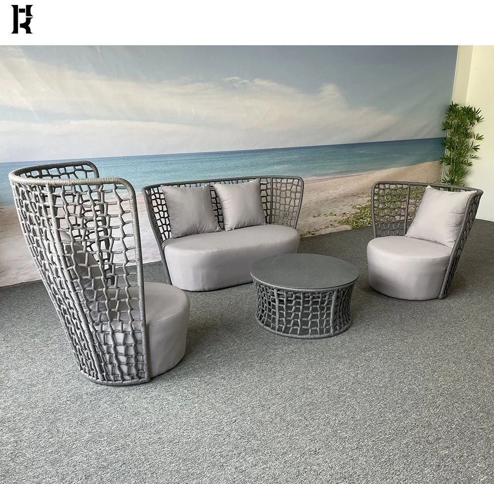 Foshan supplier Italian style high quality hilton hotel weaving rope sofa set garden fairy aluminum Rope Outdoor Sofa