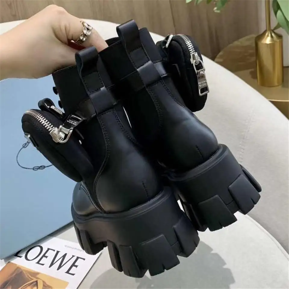 Designer Italy women Monolith brushed rois leather and nylon boot military inspired Removable strap with nylon pouch Rubber sole