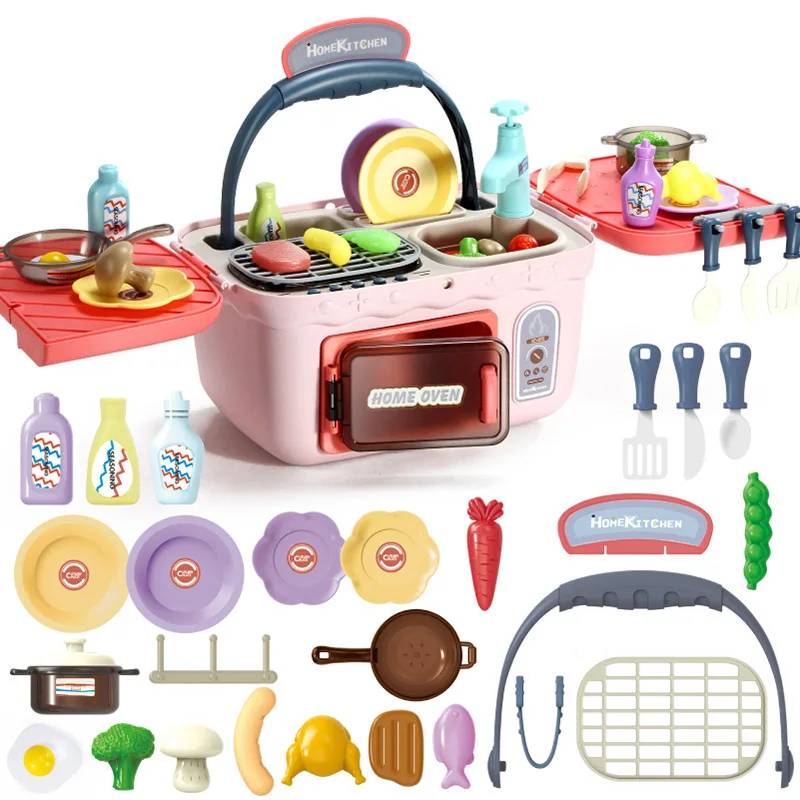 Multi Function Kitchen Toy Set For Kid Picnic BBQ Food Set Girls Cooking Appliances Pretend Play Set Baking Kitchen Toys