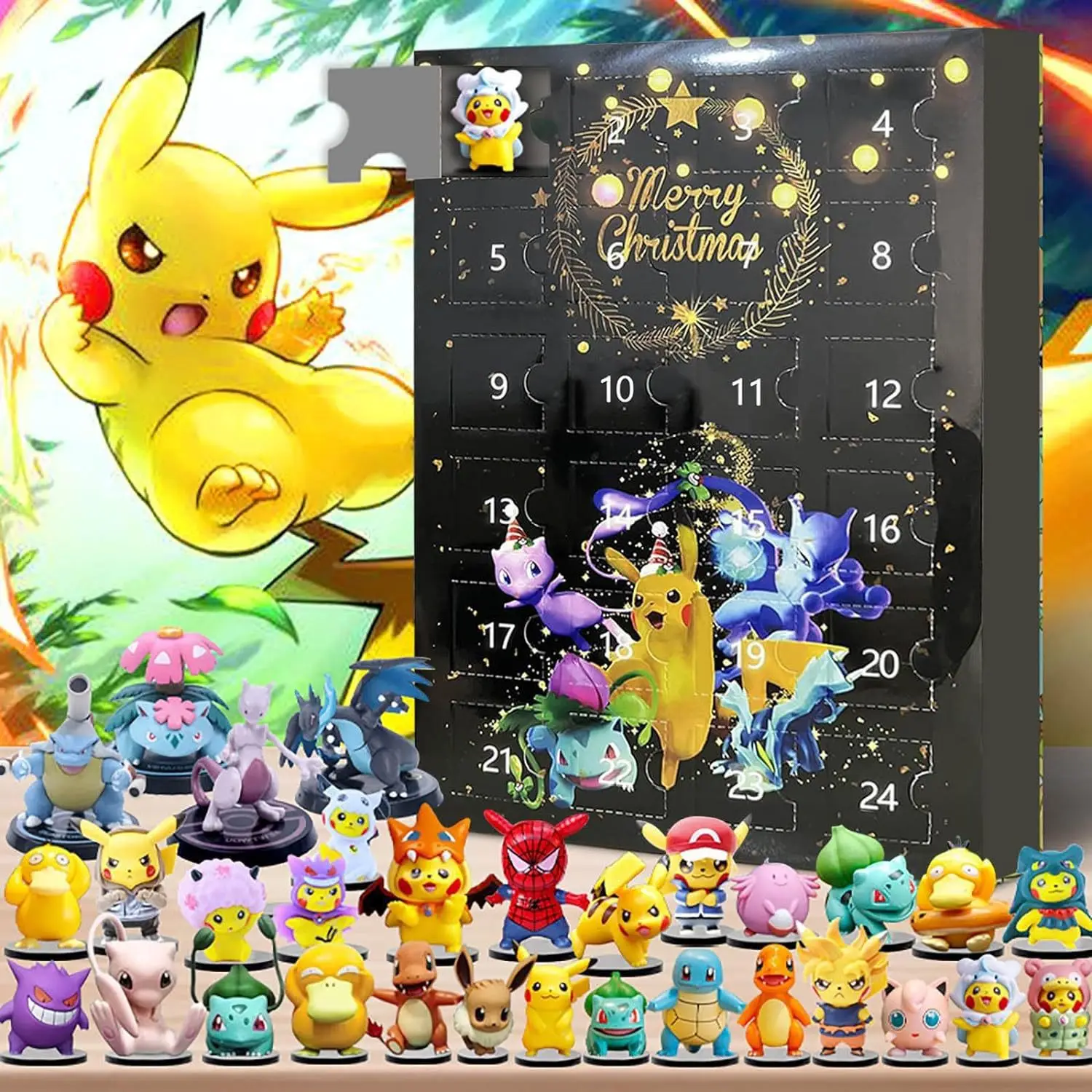 Wholesale High Quality 12 Style 24pcs pokemoned mini blind box Toys Halloween advent calendar box toys for kids gift