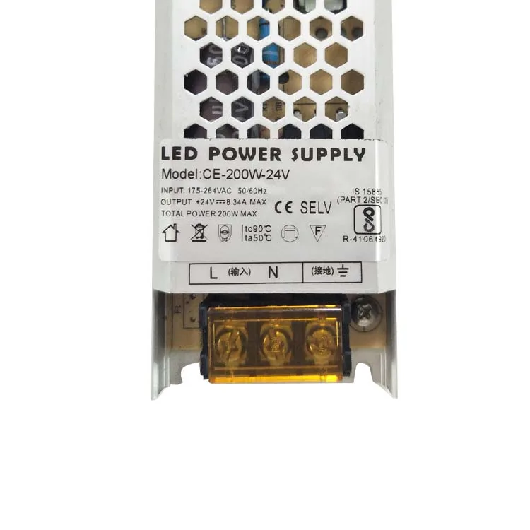 Заводская оптовая цена ультра тонкий блок питания IP20 AC180-240vDC12/24 В 200 Вт импульсный источник