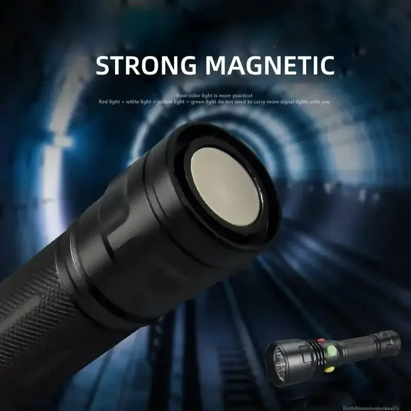 Multifunctional 4-Color LED Railway Signal Torch Strong Magnetic Rechargeable Battery IP65 Traffic Bright Light