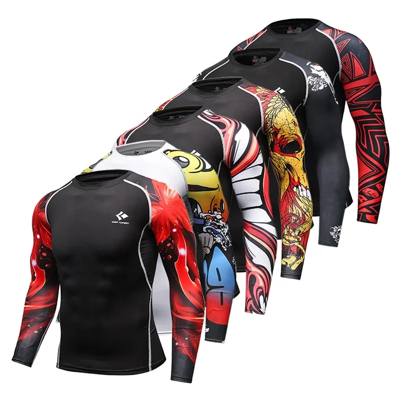 Sublimation polyester sports wear t shirts custom logo printed mma bjj rash guard